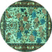 Round Machine Washable Animal Turquoise Traditional Area Rugs, wshtr3955turq