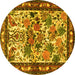 Round Machine Washable Animal Yellow Traditional Rug, wshtr3955yw
