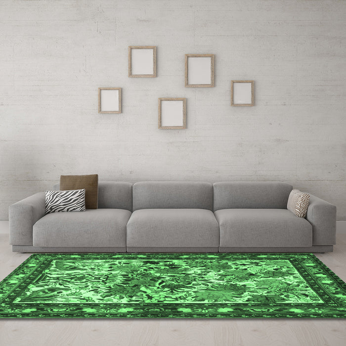 Machine Washable Animal Emerald Green Traditional Area Rugs in a Living Room,, wshtr3955emgrn