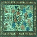 Square Animal Turquoise Traditional Rug, tr3955turq