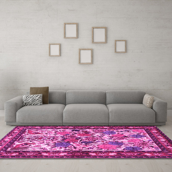Machine Washable Animal Pink Traditional Rug in a Living Room, wshtr3955pnk
