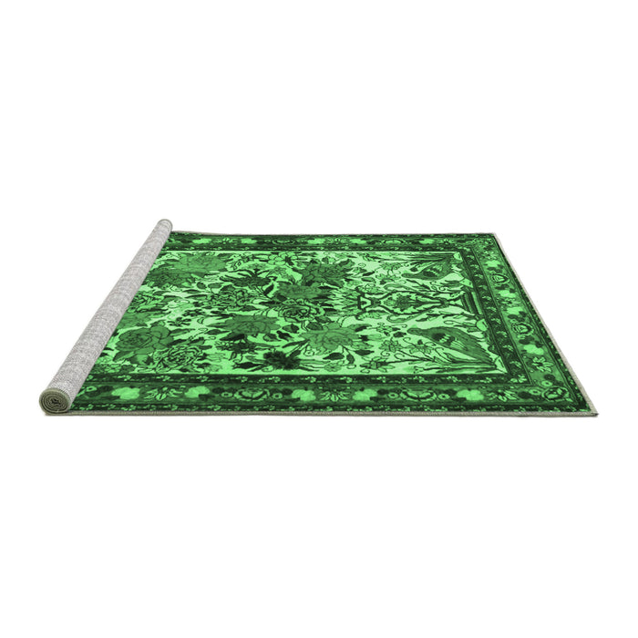 Sideview of Machine Washable Animal Emerald Green Traditional Area Rugs, wshtr3955emgrn