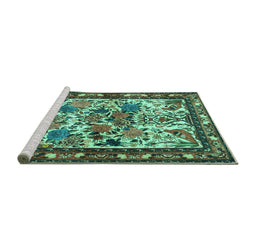 Sideview of Machine Washable Animal Turquoise Traditional Area Rugs, wshtr3955turq