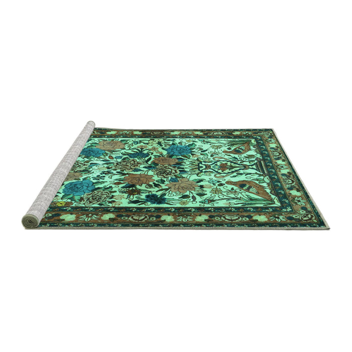 Sideview of Machine Washable Animal Turquoise Traditional Area Rugs, wshtr3955turq