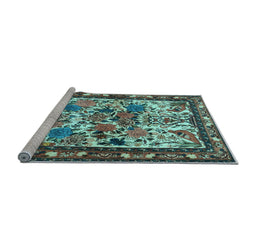 Sideview of Machine Washable Animal Light Blue Traditional Rug, wshtr3955lblu