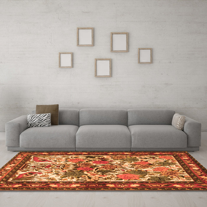 Machine Washable Animal Orange Traditional Area Rugs in a Living Room, wshtr3955org