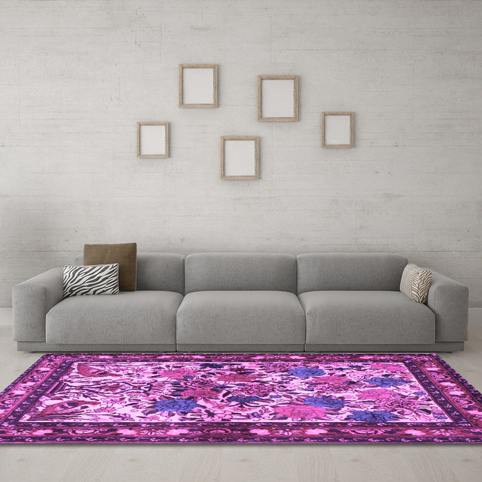 Machine Washable Animal Purple Traditional Area Rugs in a Living Room, wshtr3955pur