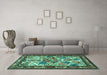 Machine Washable Animal Turquoise Traditional Area Rugs in a Living Room,, wshtr3955turq