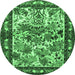 Round Machine Washable Animal Emerald Green Traditional Area Rugs, wshtr3955emgrn