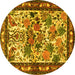 Round Animal Yellow Traditional Rug, tr3955yw