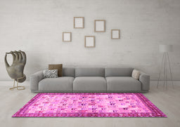 Machine Washable Persian Pink Traditional Rug in a Living Room, wshtr3956pnk