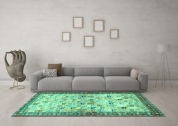 Machine Washable Persian Turquoise Traditional Area Rugs in a Living Room,, wshtr3956turq