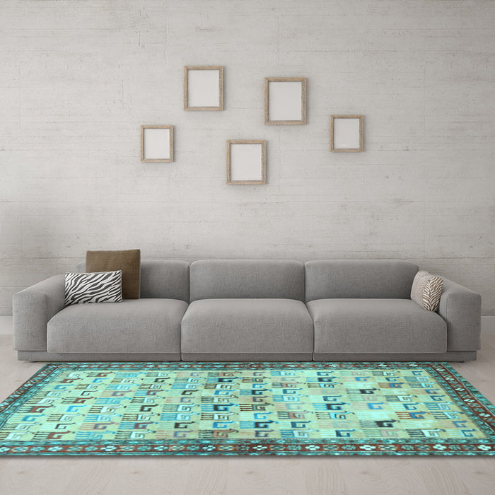 Machine Washable Persian Light Blue Traditional Rug in a Living Room, wshtr3956lblu