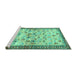 Sideview of Machine Washable Persian Turquoise Traditional Area Rugs, wshtr3956turq