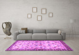 Machine Washable Persian Purple Traditional Area Rugs in a Living Room, wshtr3956pur