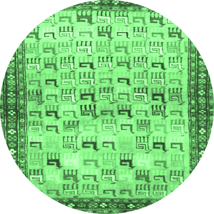 Round Machine Washable Persian Emerald Green Traditional Area Rugs, wshtr3956emgrn