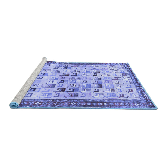 Sideview of Machine Washable Persian Blue Traditional Rug, wshtr3956blu