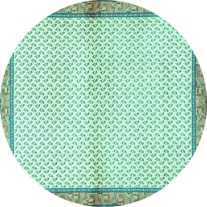 Round Machine Washable Persian Turquoise Traditional Area Rugs, wshtr3957turq