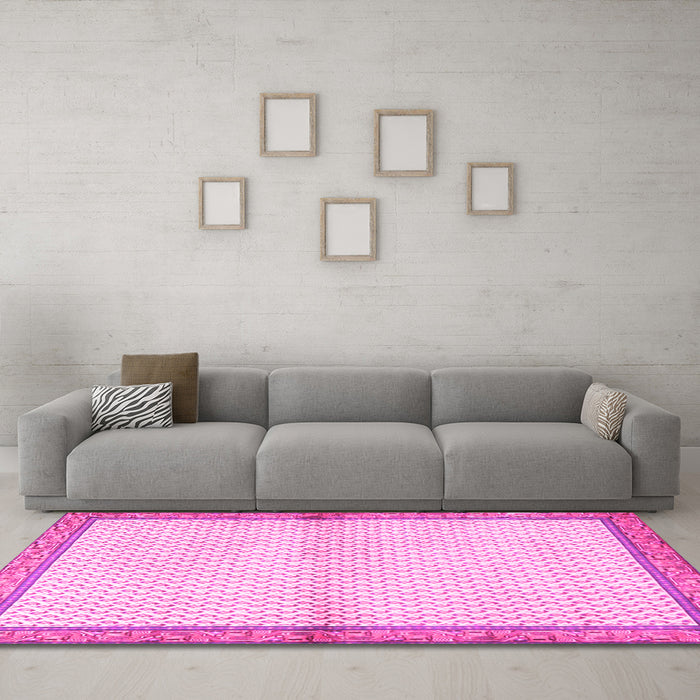 Machine Washable Persian Pink Traditional Rug in a Living Room, wshtr3957pnk