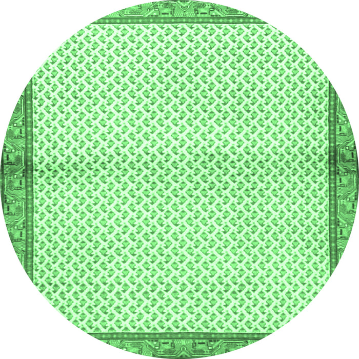 Round Machine Washable Persian Emerald Green Traditional Area Rugs, wshtr3957emgrn