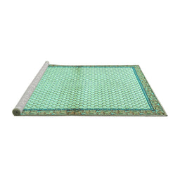 Sideview of Machine Washable Persian Turquoise Traditional Area Rugs, wshtr3957turq