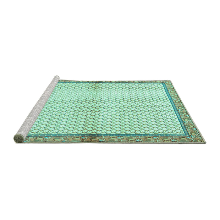 Sideview of Machine Washable Persian Turquoise Traditional Area Rugs, wshtr3957turq