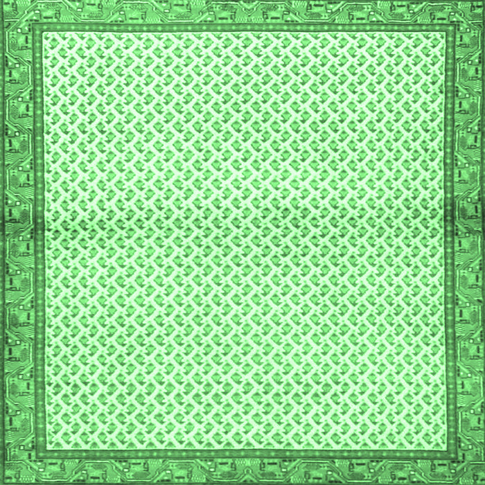 Square Machine Washable Persian Emerald Green Traditional Area Rugs, wshtr3957emgrn