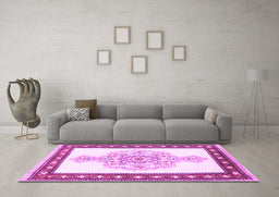 Machine Washable Persian Purple Traditional Area Rugs in a Living Room, wshtr3958pur