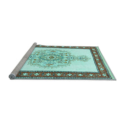 Sideview of Machine Washable Persian Light Blue Traditional Rug, wshtr3958lblu