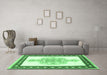 Machine Washable Persian Emerald Green Traditional Area Rugs in a Living Room,, wshtr3958emgrn