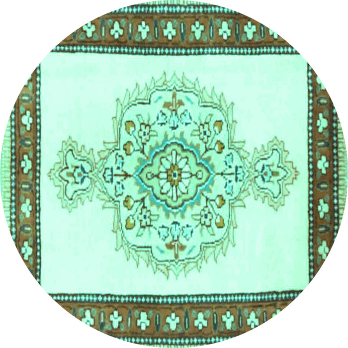 Round Machine Washable Persian Turquoise Traditional Area Rugs, wshtr3958turq