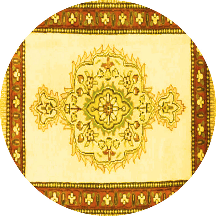 Round Machine Washable Persian Yellow Traditional Rug, wshtr3958yw