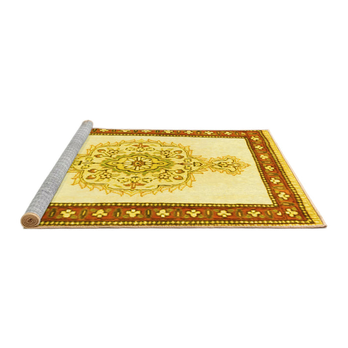 Sideview of Machine Washable Persian Yellow Traditional Rug, wshtr3958yw