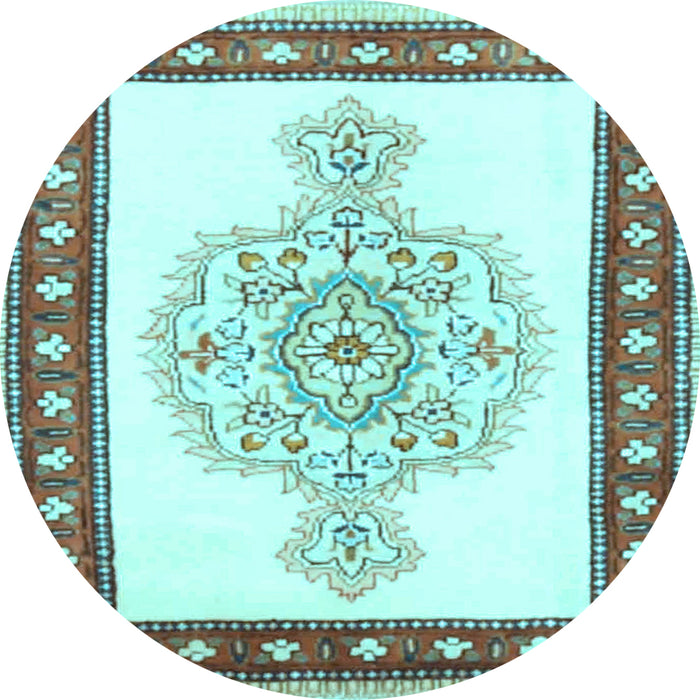 Round Machine Washable Persian Light Blue Traditional Rug, wshtr3958lblu