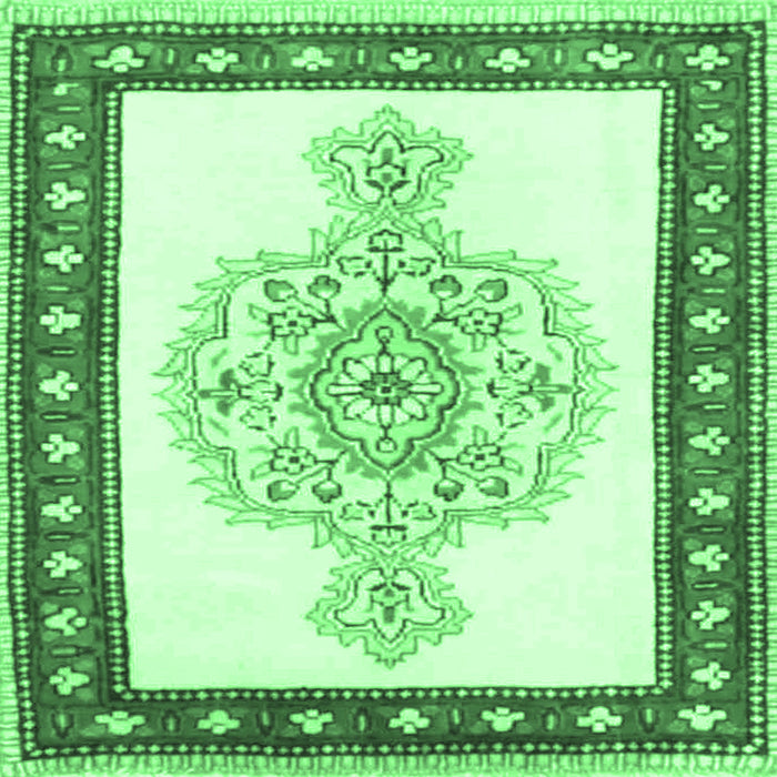 Square Machine Washable Persian Emerald Green Traditional Area Rugs, wshtr3958emgrn