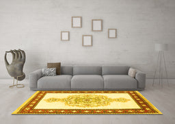 Machine Washable Persian Yellow Traditional Rug in a Living Room, wshtr3958yw