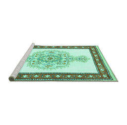 Sideview of Machine Washable Persian Turquoise Traditional Area Rugs, wshtr3958turq