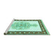 Sideview of Machine Washable Persian Turquoise Traditional Area Rugs, wshtr3958turq