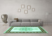 Machine Washable Persian Turquoise Traditional Area Rugs in a Living Room,, wshtr3958turq
