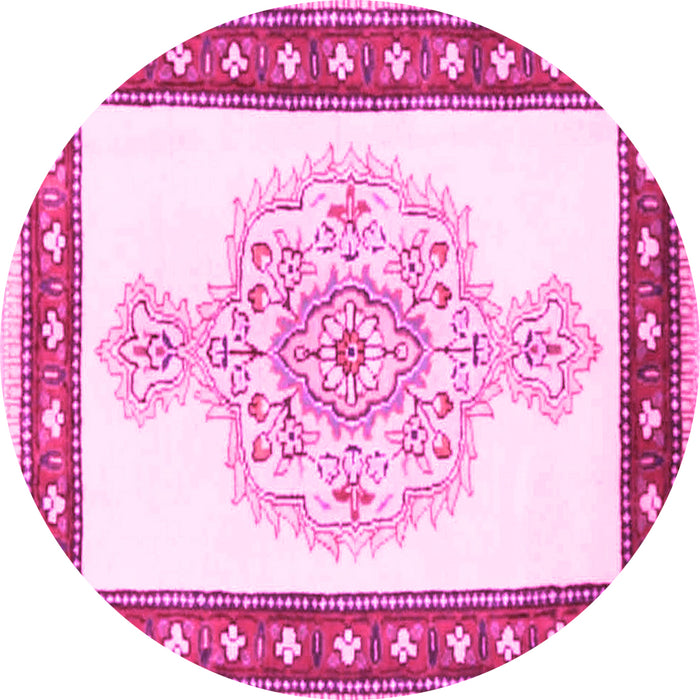 Round Machine Washable Persian Pink Traditional Rug, wshtr3958pnk