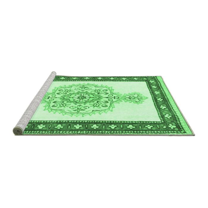 Sideview of Machine Washable Persian Emerald Green Traditional Area Rugs, wshtr3958emgrn