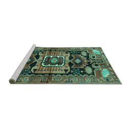 Sideview of Machine Washable Persian Turquoise Traditional Area Rugs, wshtr3959turq