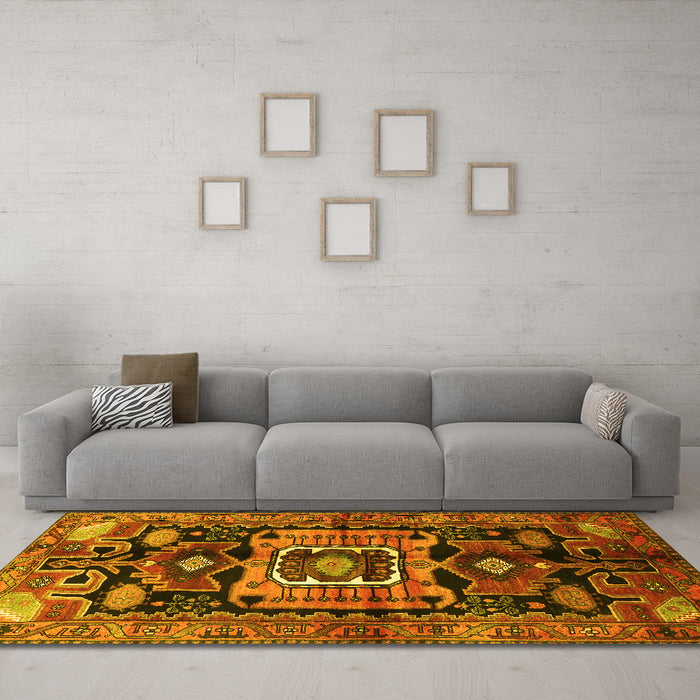 Machine Washable Persian Yellow Traditional Rug in a Living Room, wshtr3959yw