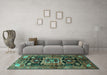 Machine Washable Persian Turquoise Traditional Area Rugs in a Living Room,, wshtr3959turq