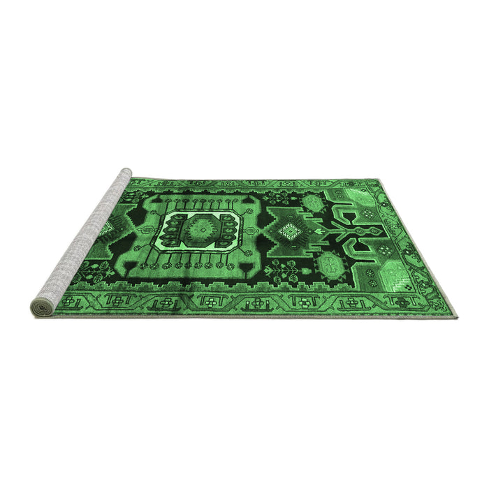 Sideview of Machine Washable Persian Emerald Green Traditional Area Rugs, wshtr3959emgrn