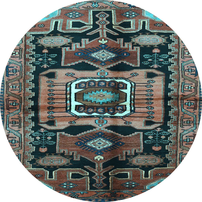 Round Machine Washable Persian Light Blue Traditional Rug, wshtr3959lblu