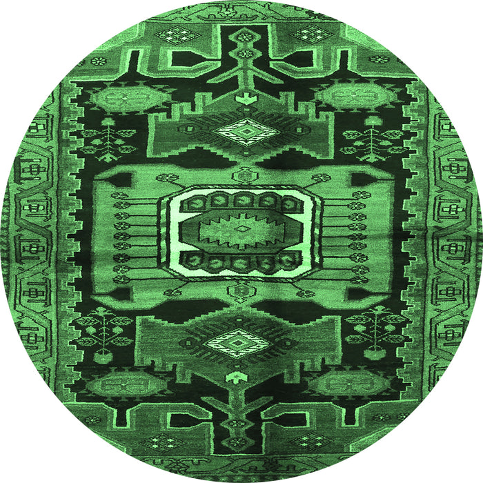Round Machine Washable Persian Emerald Green Traditional Area Rugs, wshtr3959emgrn