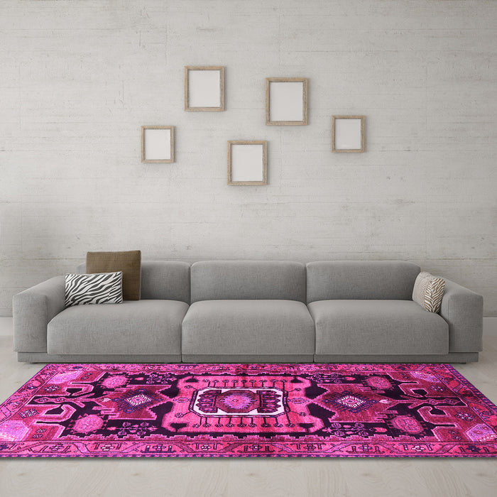 Machine Washable Persian Pink Traditional Rug in a Living Room, wshtr3959pnk