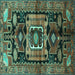 Square Machine Washable Persian Turquoise Traditional Area Rugs, wshtr3959turq