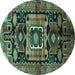 Round Persian Turquoise Traditional Rug, tr3959turq